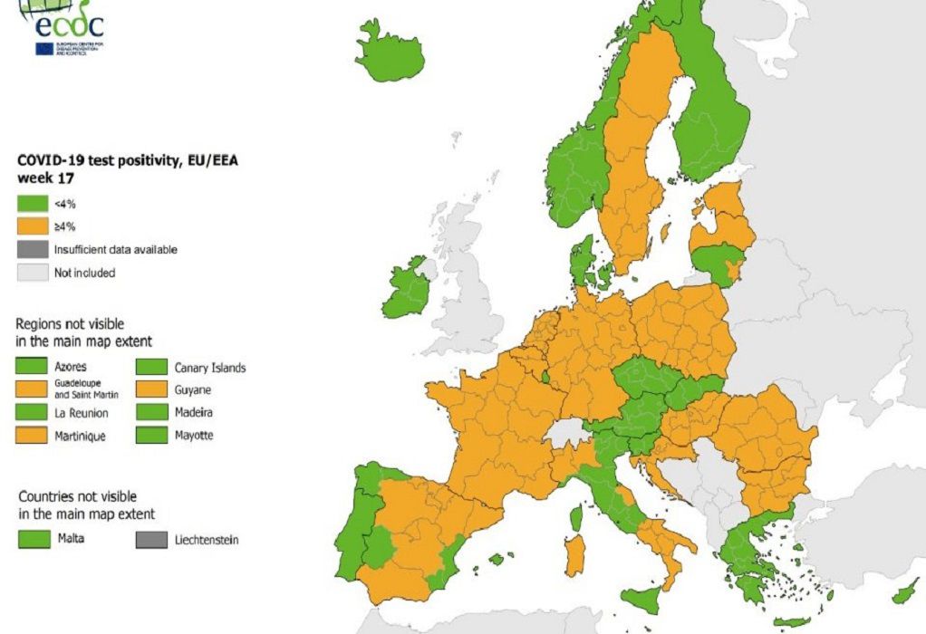 Χάρτες ECDC: «Πράσινη» η Ελλάδα στον δείκτη θετικότητας