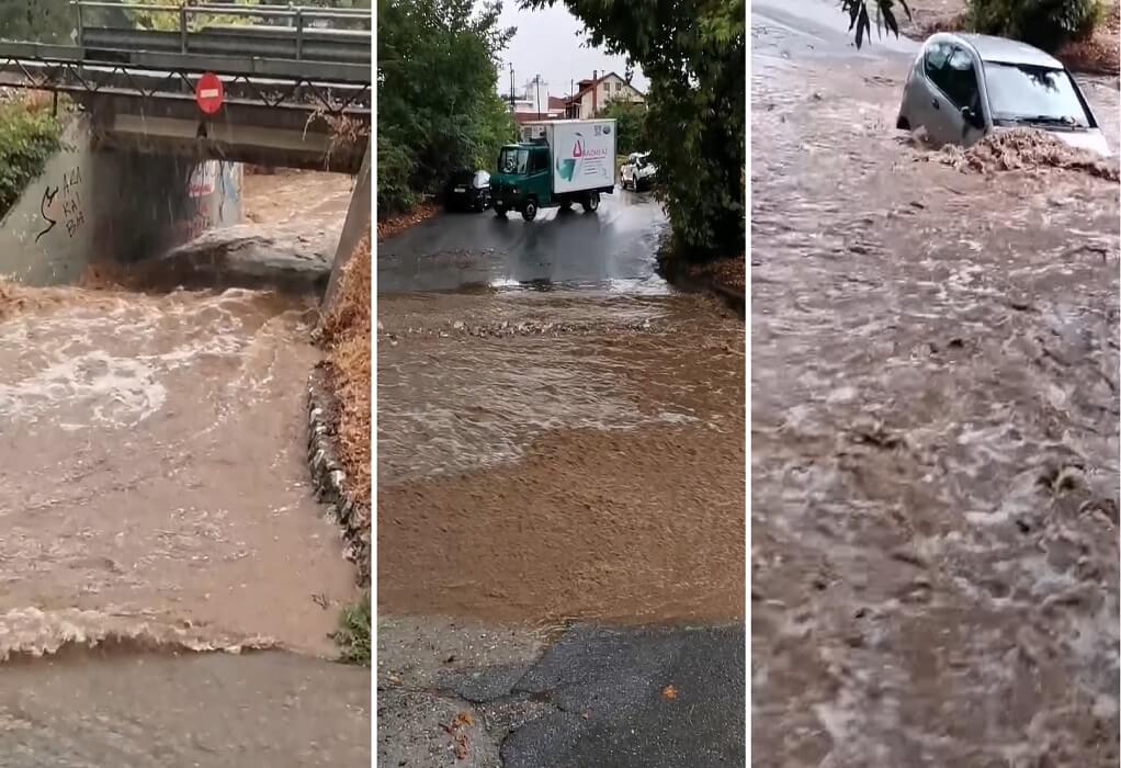 Πλαταμώνας: Παρασύρθηκαν αυτοκίνητα από τη σφοδρή βροχόπτωση