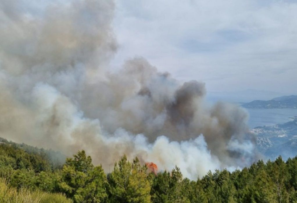 Πυρκαγιά κοντά στη Μονή Βροντά στη Σάμο – Αίτημα προληπτικής εκκένωσης του χωριού Βουρλιώτες (ΦΩΤΟ)
