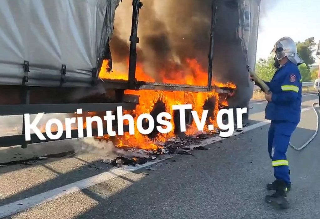 Φωτιά σε φορτηγό στην Εθνική οδό Κορίνθου – Πατρών (VIDEO)