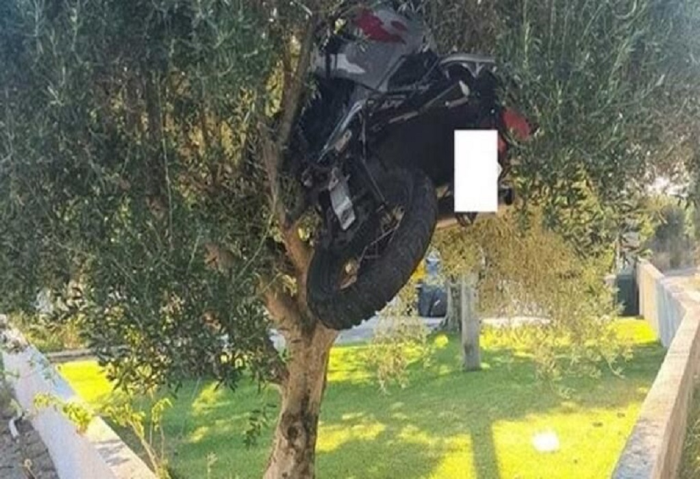 Λασίθι: Μηχανή “σκαρφάλωσε” σε δέντρο