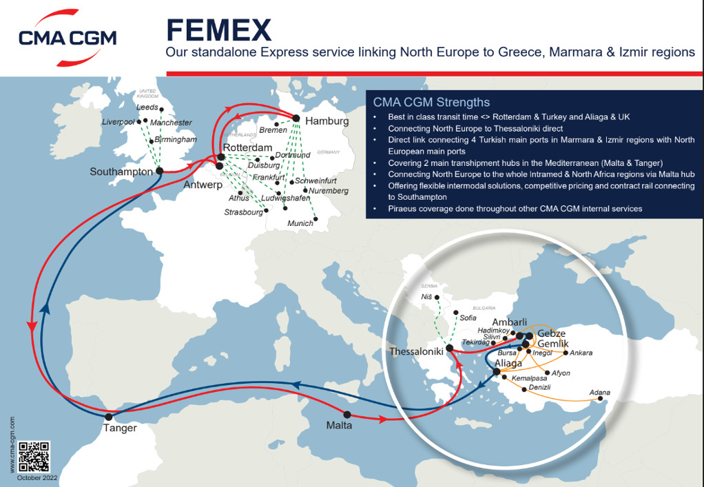 ΟΛΘ: Η CMA- CGM συνδέει τη Θεσσαλονίκη με Βόρεια Ευρώπη και Αφρική